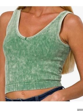 Zenana Outfitters Ribbed V-Neck Brami Dark Green S/M, L/XL